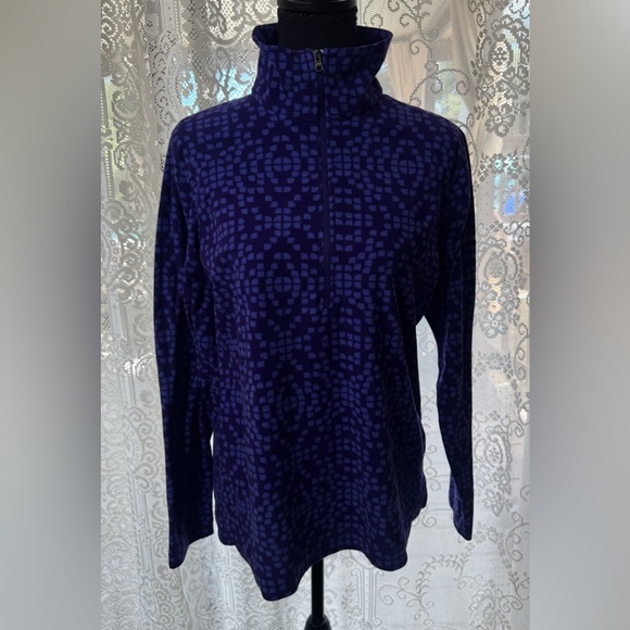 Columbia Fleece Pullover Sweater Size L Zip Lightweight Geometric Purple Blue - Picture 2 of 6